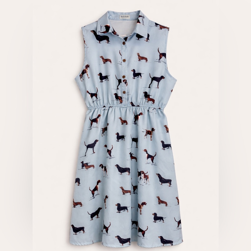🐶 LaVieLente Sleeveless Dog Print Shirt Dress Light Blue Collared Mini Size XXL